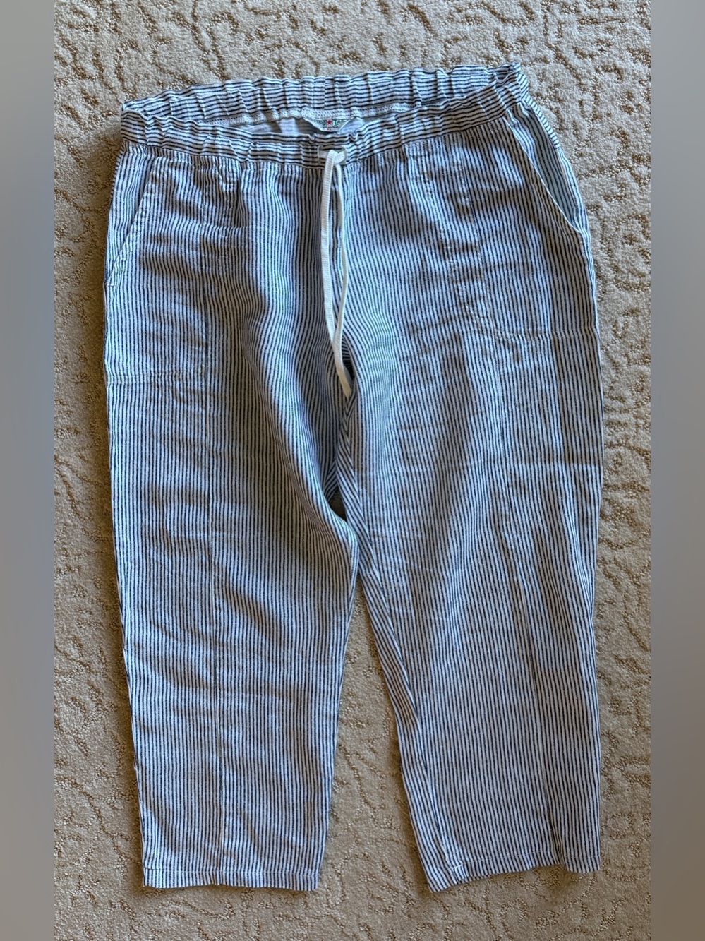 Hard Tail Women’s XL Striped Lightweight Drawstring Cropped Pants - Blue & White